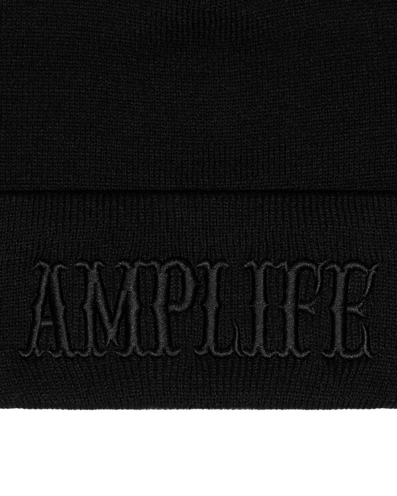 Amplife® Black & Black Beanie Front Detail