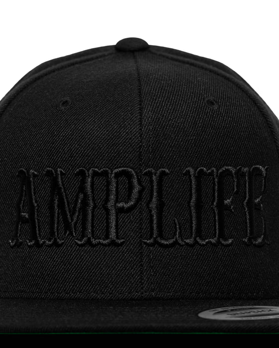 Amplife® Black & Black Flat Bill Snapback Front Detail