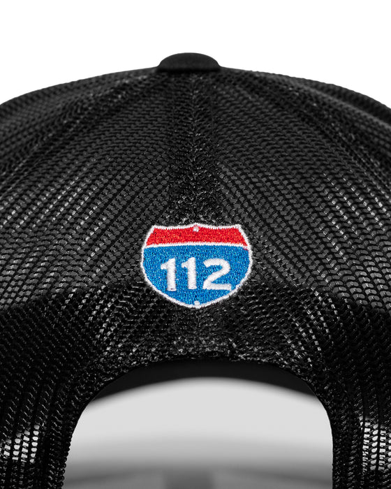 Amplife® Black & White Curved Bill Trucker Snapback Back Detail