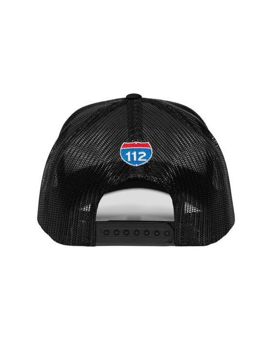 Amplife® Black & White Curved Bill Trucker Snapback Back