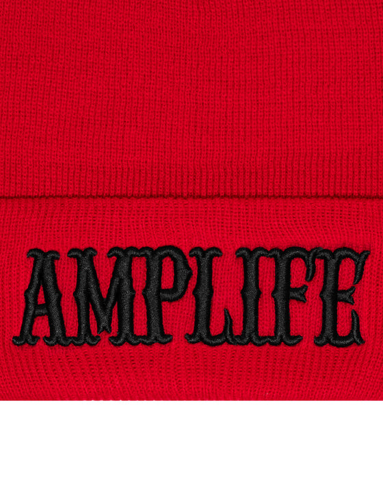 Amplife® Red & Black Beanie Front Detail