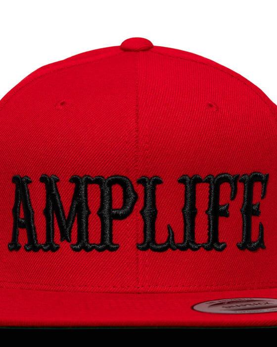 Amplife® Red & Black Flat Bill Snapback Front Detail