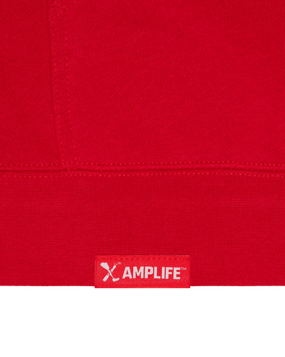 Amplife® Signature Red Hoodie Hem Tag