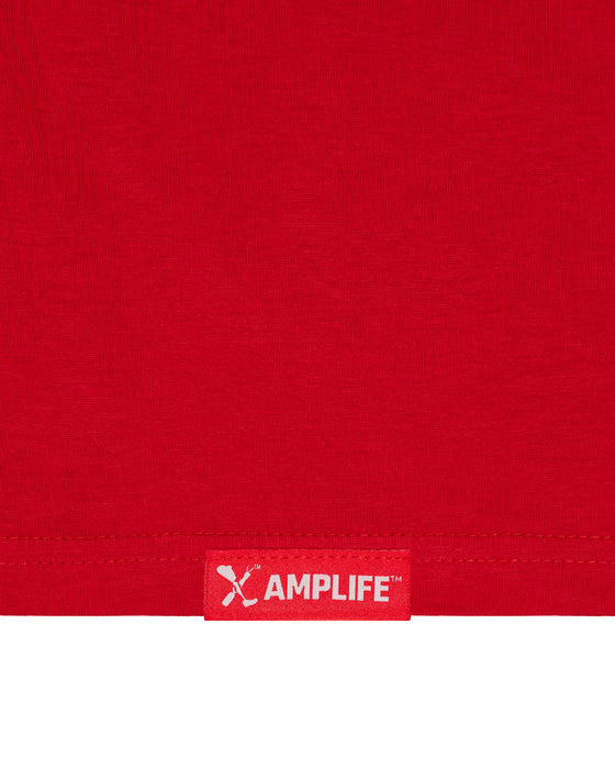 Amplife® Signature Red Hoodie Hem Tag