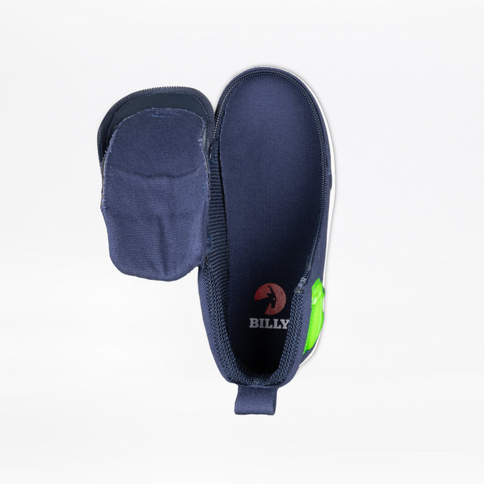Navy/Green Light Ups BILLY Classic D|R High top open on a white background