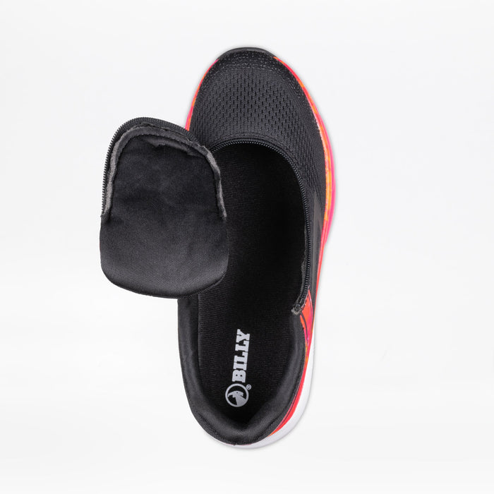 Women's Black/Fuchsia Fire BILLY Sport Inclusion top open on a white background