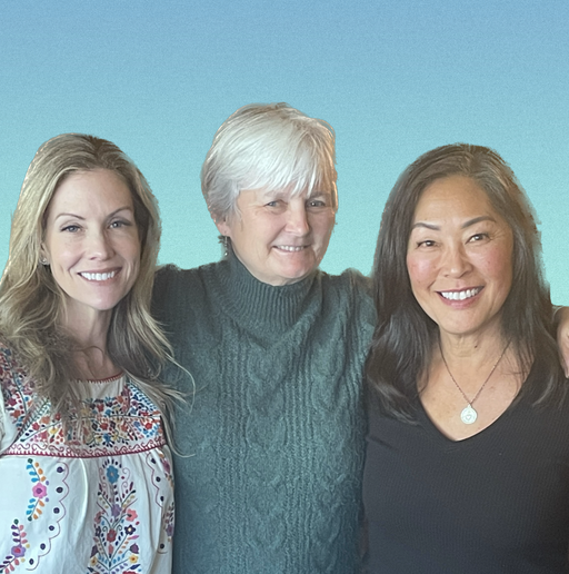 Group photo of three NorCal SCI caregivers on a blue teal gradient background.