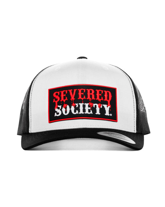 SEVERED SOCIETY DRIP PVC PATCH BLACK WHITE & BLACK CURVED BILL TRUCKER SNAPBACK - HATS - AMPLIFE™