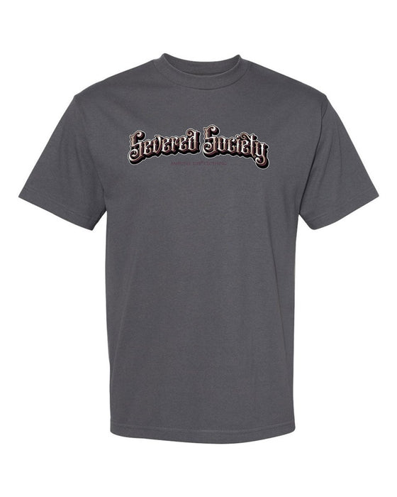 SEVERED SOCIETY GREY & BURGUNDY T-SHIRT - T-SHIRTS - AMPLIFE™