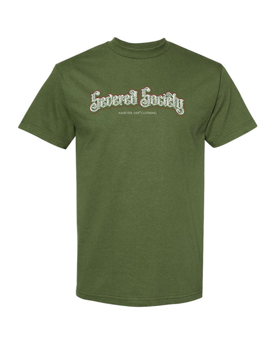 SEVERED SOCIETY MILITARY GREEN & RED T-SHIRT - T-SHIRTS - AMPLIFE™