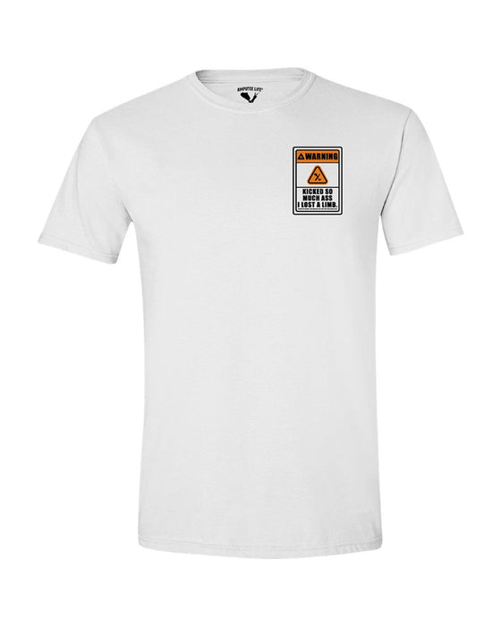 WARNING LOST A LIMB LEFT CHEST & BACK PRINT WHITE T-SHIRT - T-SHIRTS - AMPLIFE™