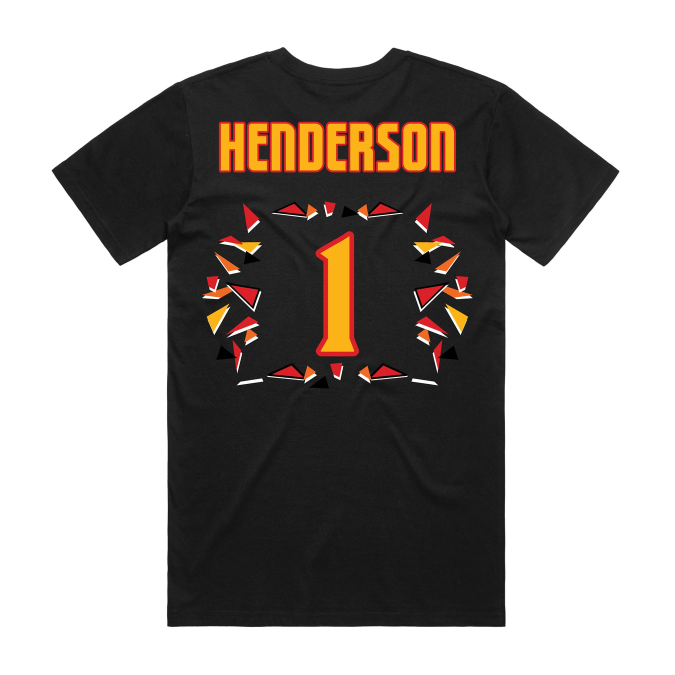 Back angle of the Karson Henderson MAS Kansas City Kings Wheelchair Basketball Amplife Black T-Shirt against a white background