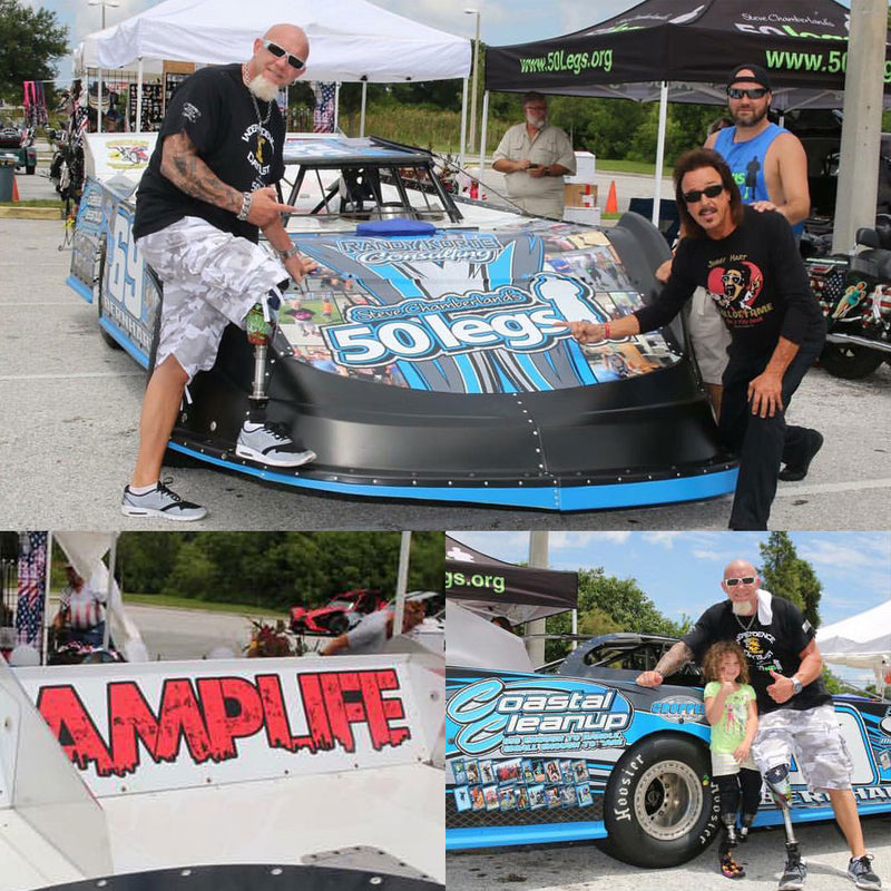 AMPLIFE X 50 LEGS COLLABORATION. AMPLIFE SPONSORED A RACE CAR WITH 50 LEGS