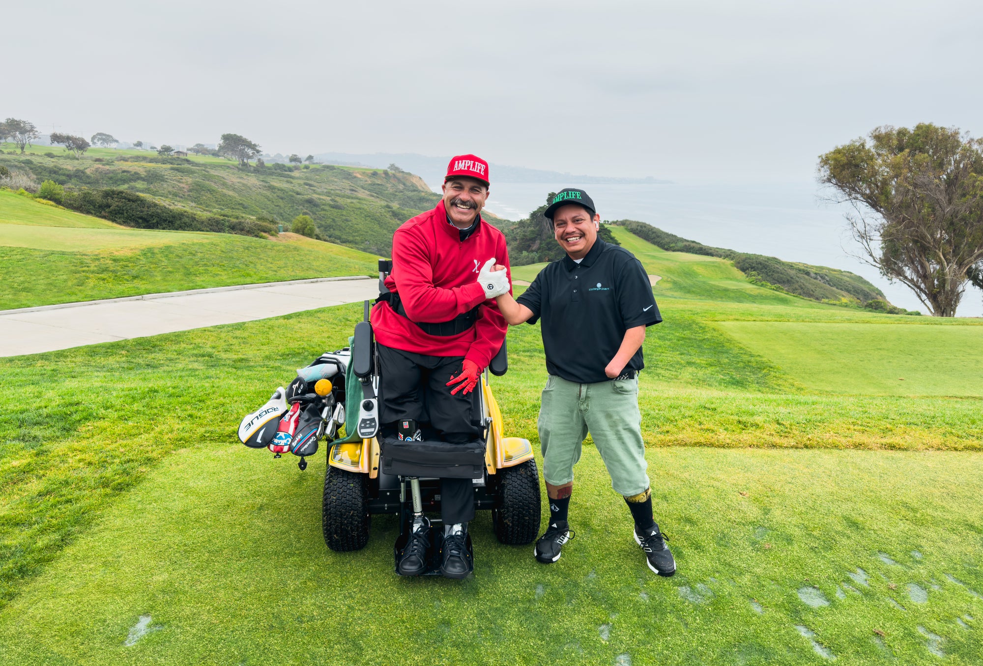 Amplife® & Amplife® Foundation Founder Abdul Nevarez and Team Amplife® Ambassador Oscar Loreto, Jr. at the tee box of Torrey Pines North Course 15th.