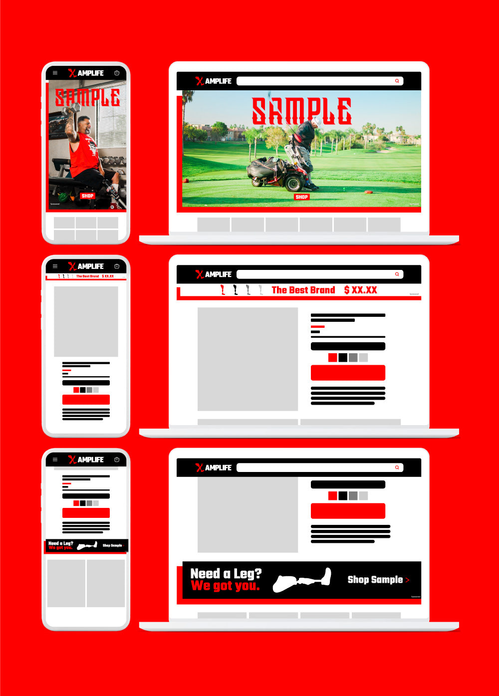AMPLIFE ADVERTISING SPONSORED DISPLAY THREE EXAMPLES ON DESKTOP AND MOBILE