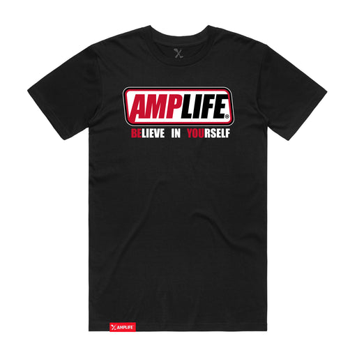 Amplife Believe in Yourself Black T-Shirt on a white background