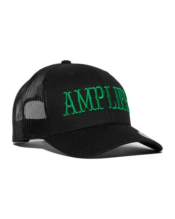 Amplife® Black & Green Curved Bill Trucker Snapback Side