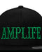 Amplife® Black & Green Flat Bill Snapback Front Detail