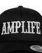 Amplife® Black & White Curved Bill Trucker Snapback Front Detail