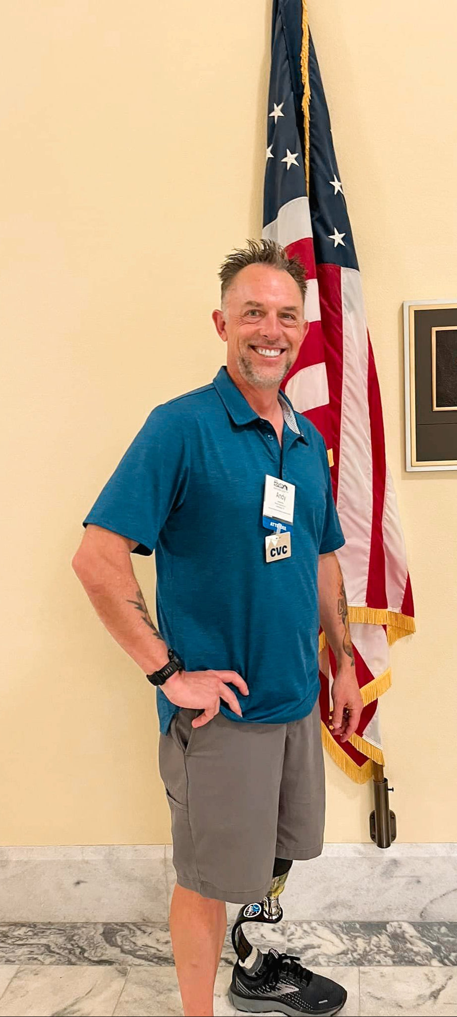 Portrait of Team Amplife® Ambassador Andrew May in the U.S. Capitol in front of Eric Swalwell's office, who his representative 