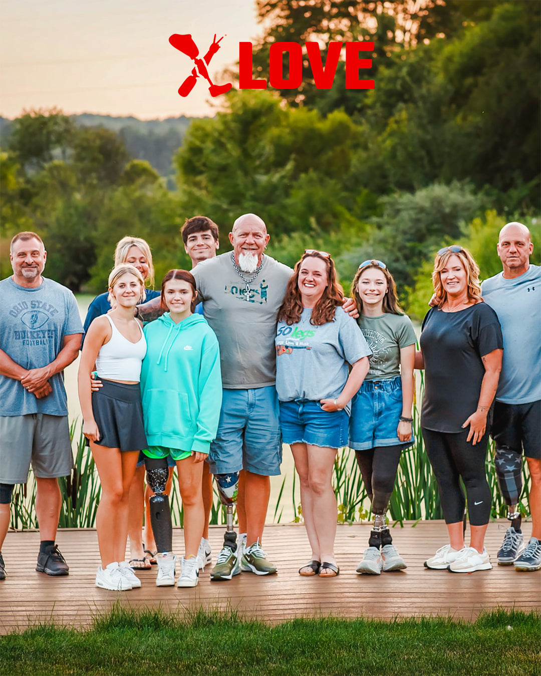 Amplife® Love Cause 50 Legs group photo of multiple amputees with 50 Legs Founder Steve Chamberland
