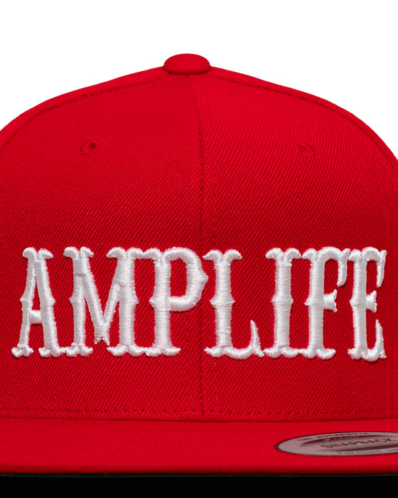 Amplife® Red & White Flat Bill Snapback Front Detail