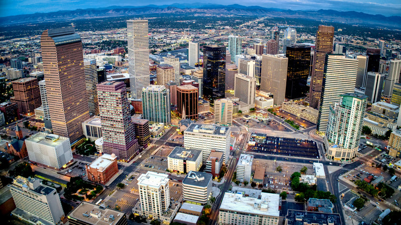 Denver skyline at twilight. 