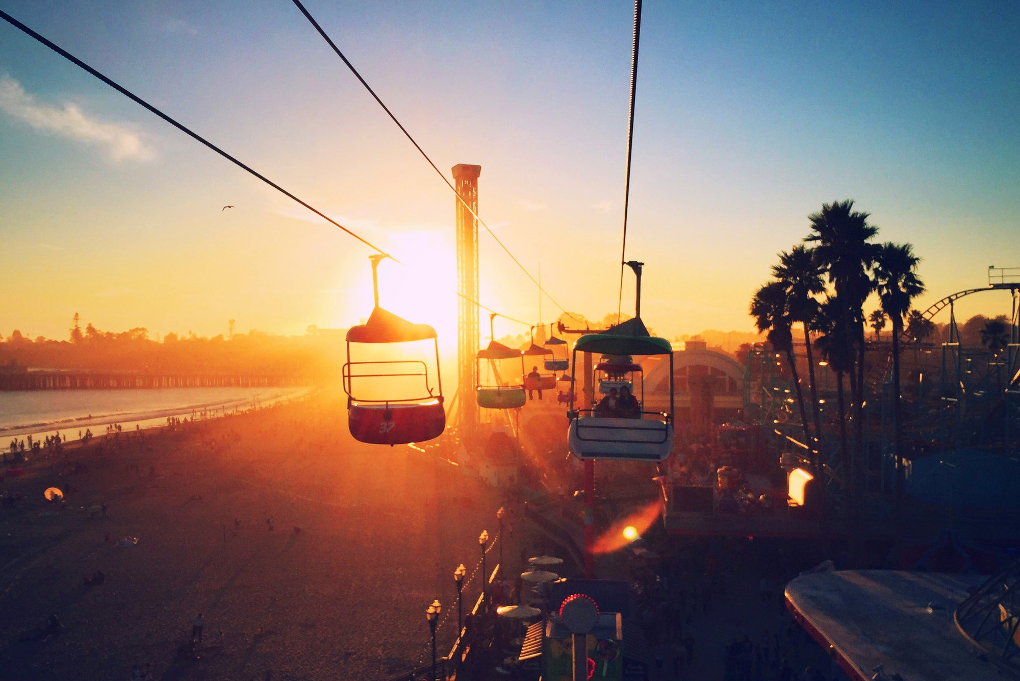 Santa Cruz Beach Boardwalk at sunset.