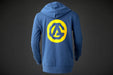 MagZip Kids Adaptive Yellow Hoodie with Magnetic Zipper back on a dark grey background