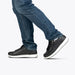Men's Black Leather BILLY Comfort Plush being modeled with blue jeans on a white background
