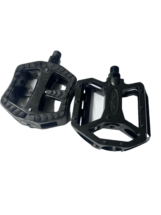 Example of bike pedals that are compatible with the Equip Products Stationary Bike Pedal Blocks on a white background.
