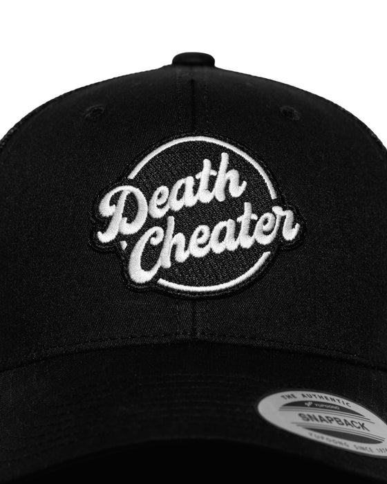 Death Cheater Halo Patch Black Curved Bill Trucker Snapback