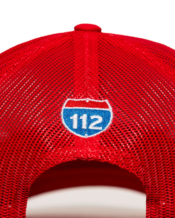 Death Cheater Halo Patch Red Curved Bill Trucker Snapback