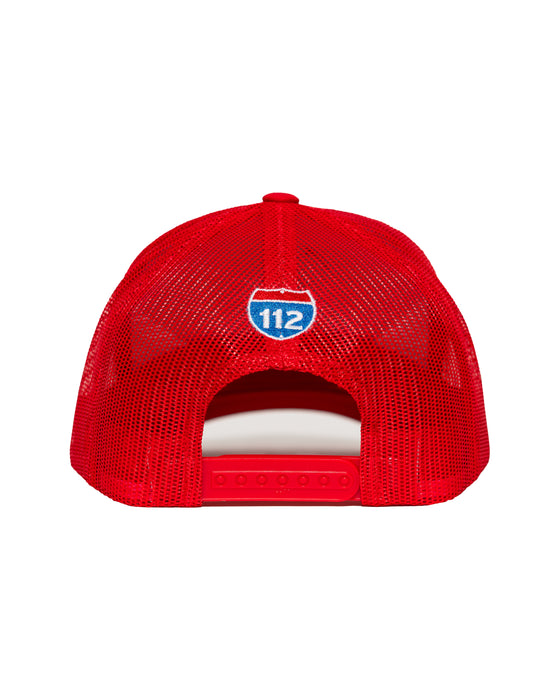 Death Cheater Halo Patch Red Curved Bill Trucker Snapback