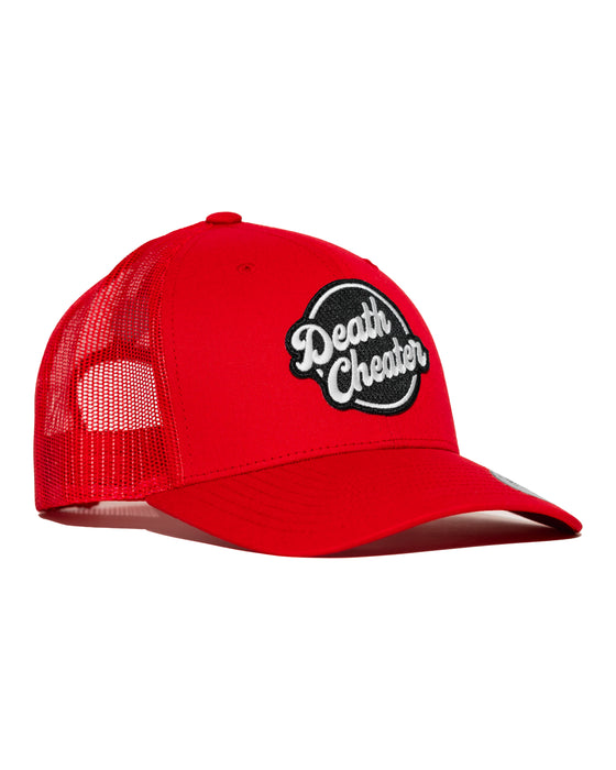 Death Cheater Halo Patch Red Curved Bill Trucker Snapback