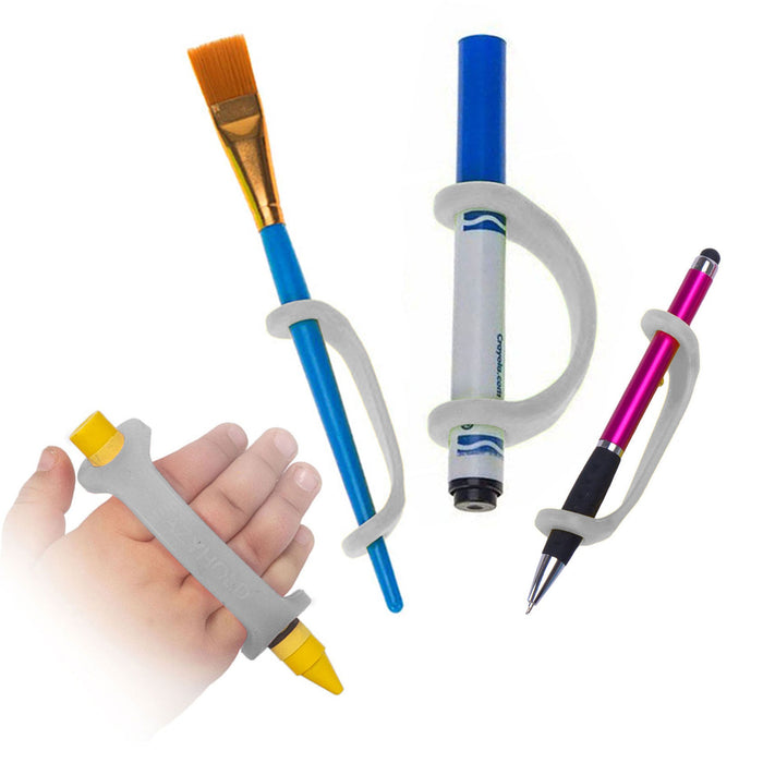 Colorful art tools with a platinum EaZyHold Grid Aid on a white background