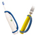 Electric toothbrush and fork with a navy EaZyHold Grip Aid on a white background