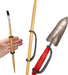Set of gardening tools including a trowel, pruner, and brush with a black EaZyHold Grip Aid on a white background