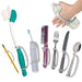Set of cleaning tools and utensils with black EaZyHold Grip Aids on each on a platinum background