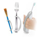 Fork, paintbrush, and toothbrush with EaZyHold Grip Aid on a white background
