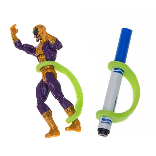 Action figure and blue marker with a green EaZyHold Grip Aid on a white background