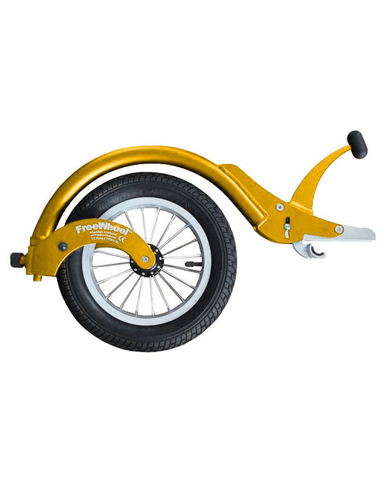 FreeWheel Wheelchair Attachment Gold on a white background.
