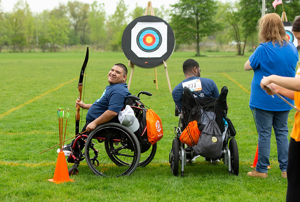 Athletes getting ready to compete in the archery competition at the Great Lakes Games.