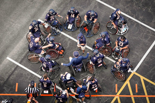 Birds eye view of the Chicago Bears Wheelchair Football team.
