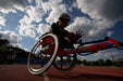 Athlete getting ready to race in the wheelchair track event at the Great Lakes Games.