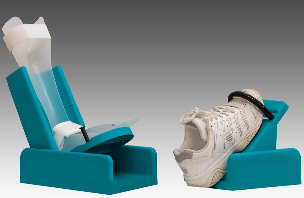 AFO Assist with white AFO and Shoe Platform with shoe on a white background