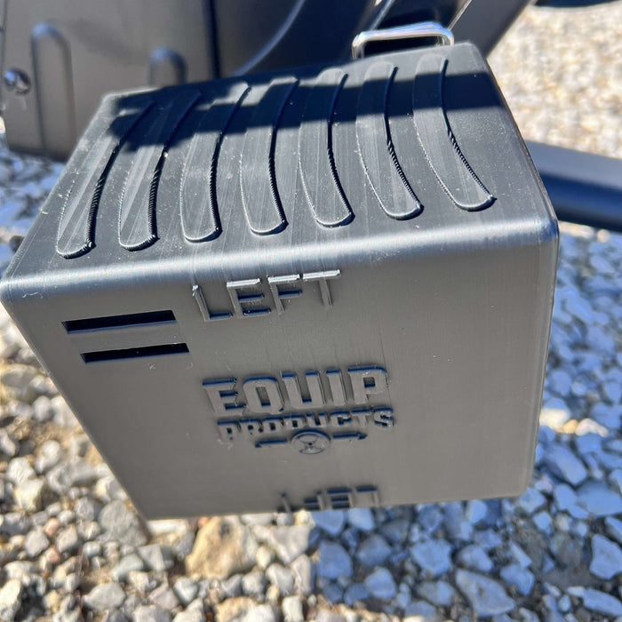 Detail of the left Equip Products Stationary Bike Pedal Block on a stationary bike.