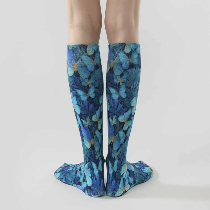 Lairos Blue Flutter Youth / Women's AFO Socks back worn on model on a white background
