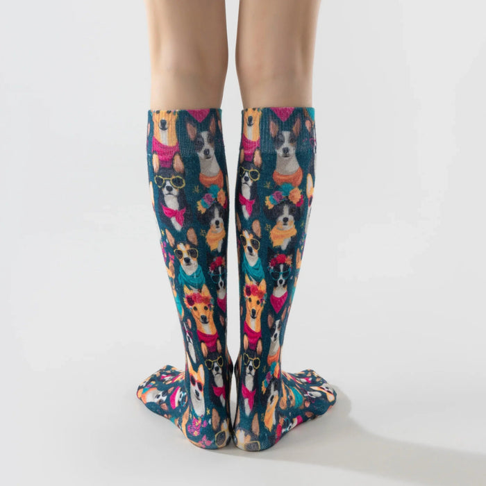 Lairos Folk Dogs Youth / Women's AFO Socks back worn on model on a white background