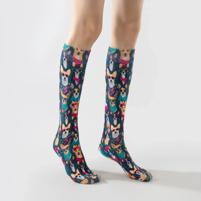 Lairos Folk Dogs Youth / Women's AFO Socks side worn on model on a white background